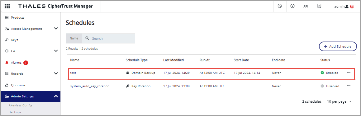 Create Backup Schedule