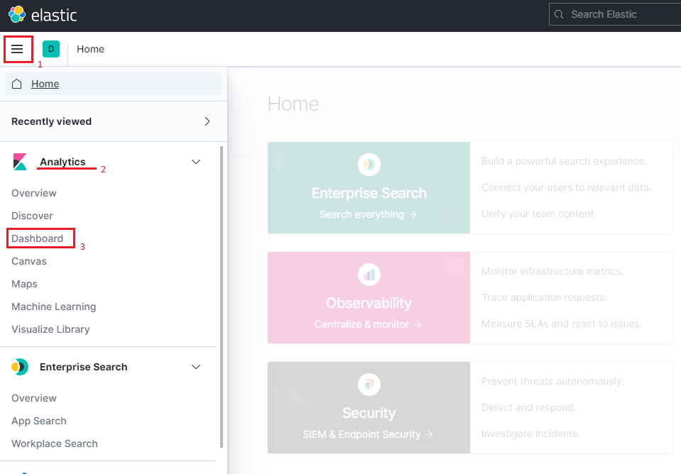 ELK dashboard nav