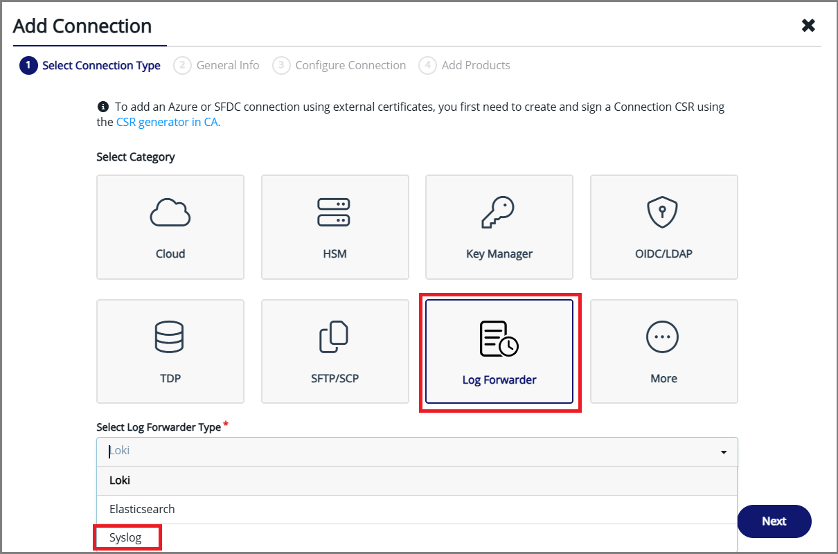 Syslog connection