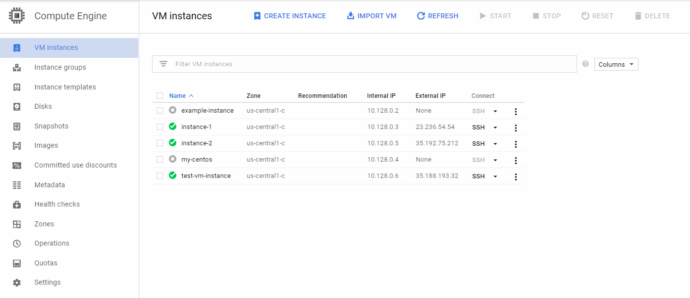 Status of Restart VM Instance on Chrome