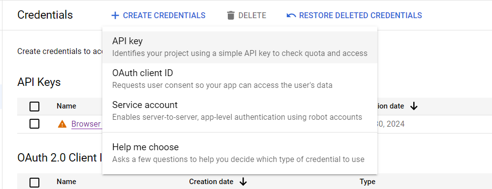 Create Credentials