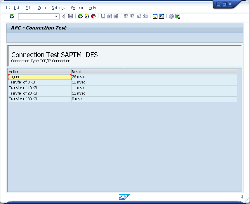 SAPTM Connection Test