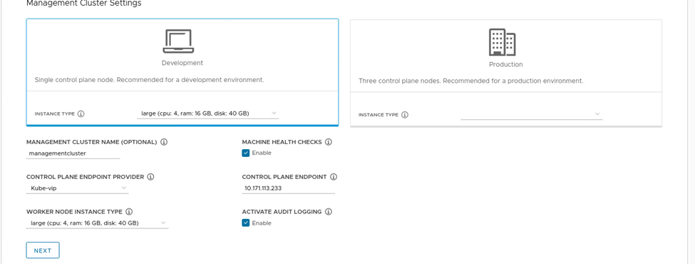 Management Cluster Settings