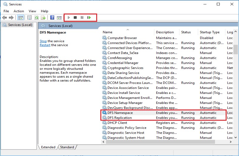Stop/Start DFS(R) service