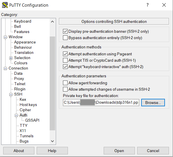 Private key Putty config