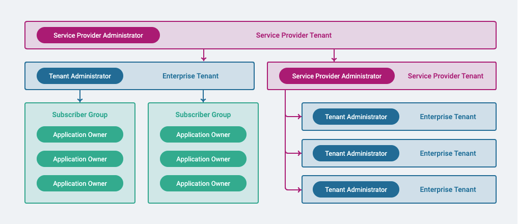 Diagram demonstrating DPoD platform ${sp_tenant} roles and access capabilities.