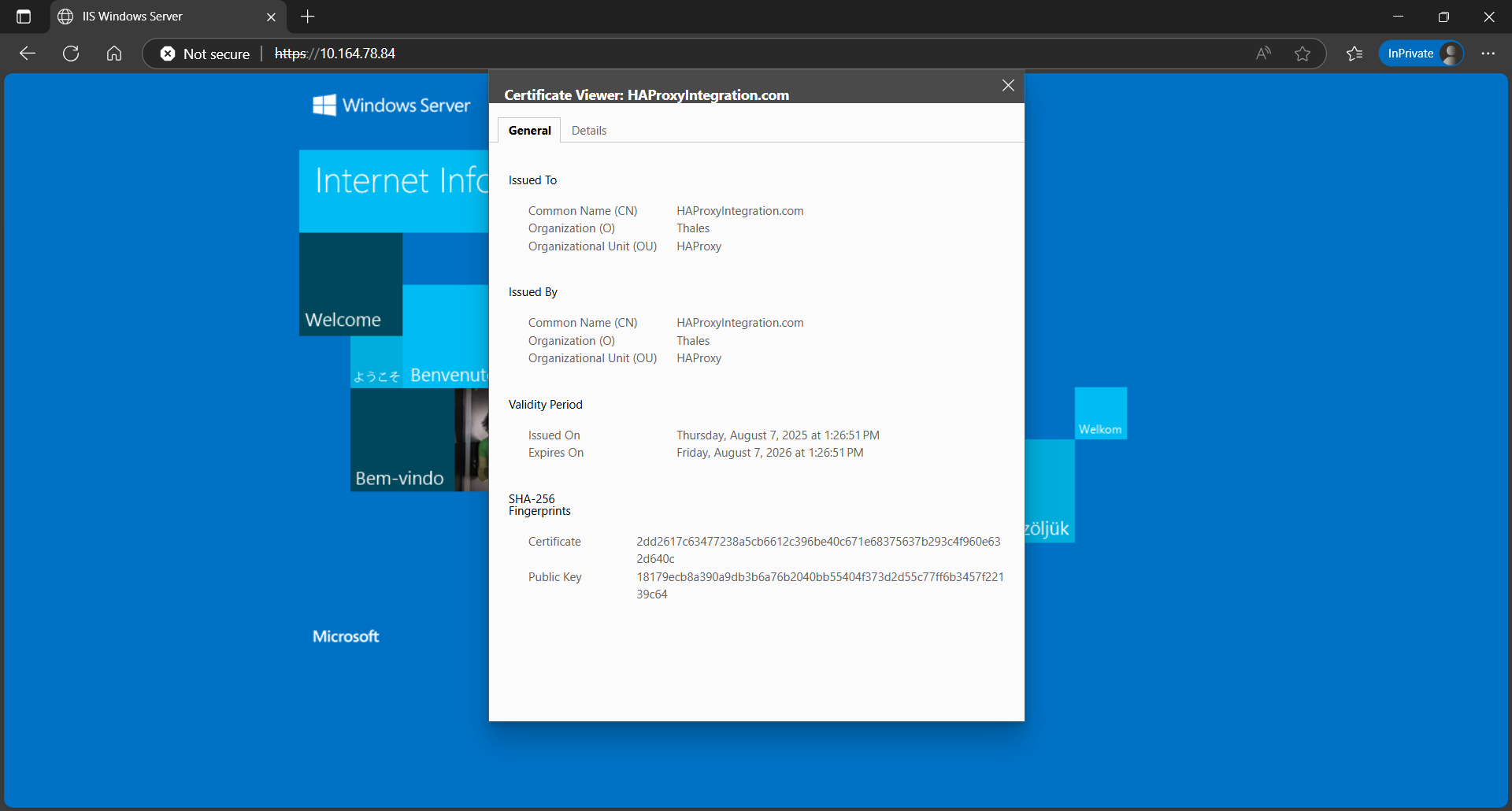 Browser Certificate Viewer Showing the Luna HSM-Backed Certificate alt text