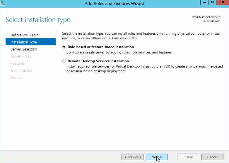 Select Role-based or feature-based installation alt text