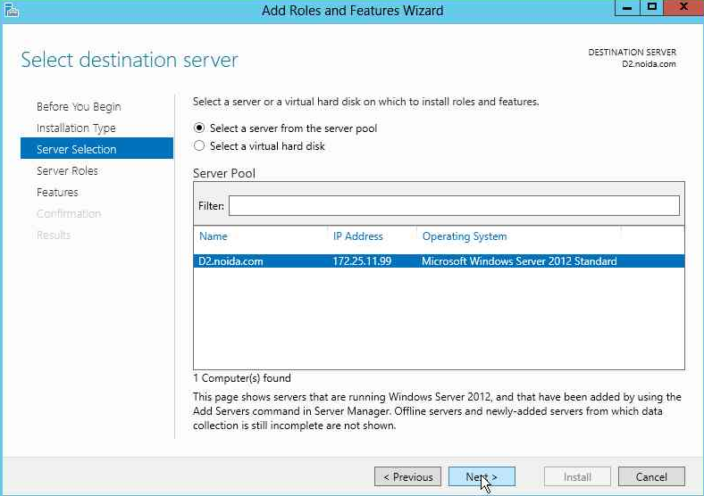 Select a server from the server pool alt text