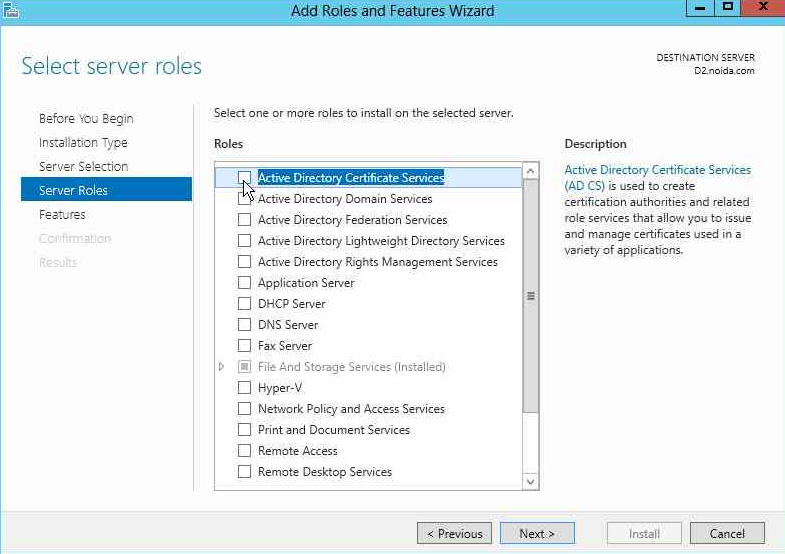 Select the Active Directory Certificate Services check box alt text