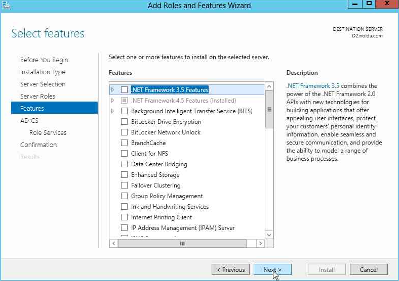 Click Next on the Features page alt text
