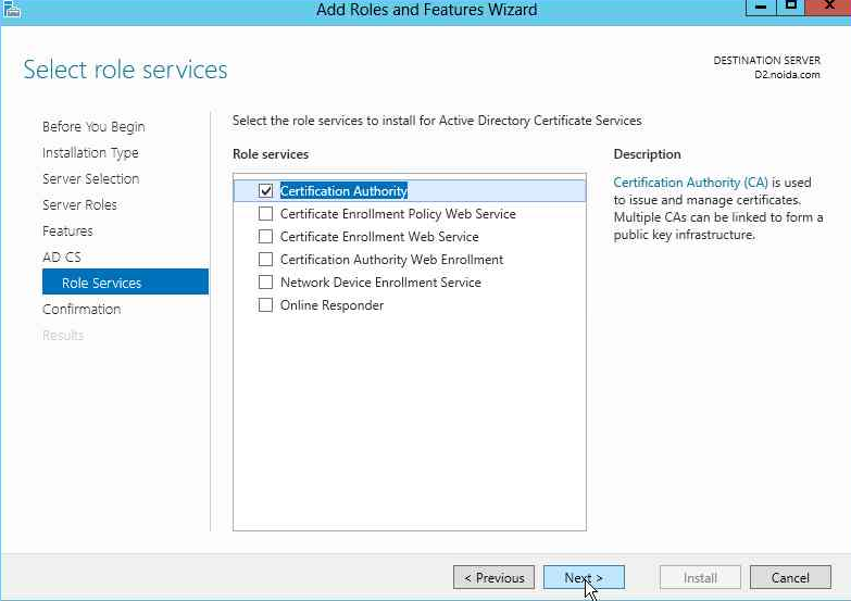 Select the Certification Authority check box alt text