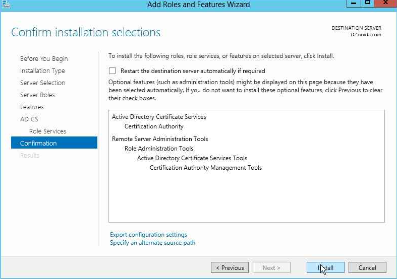 Click Install on the Confirmation page alt text