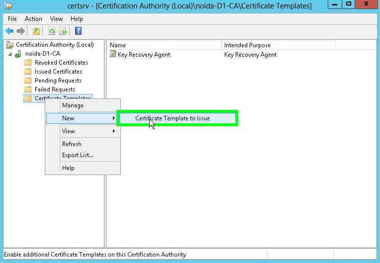 Click Certificate Template to Issue on the New menu alt text