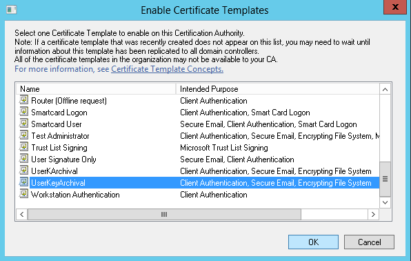 Select the UserKeyArchival template alt text