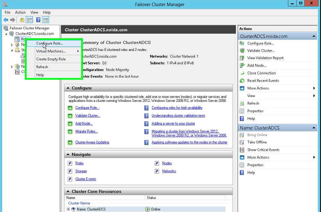 Right-click Roles in Failover Cluster Manager alt text