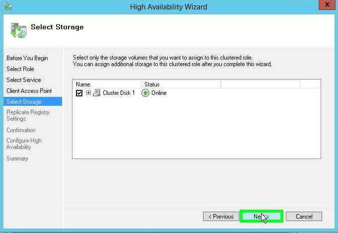 Select the shared disk for the CA alt text