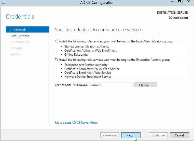 Click Next on the Credentials page alt text