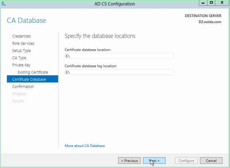 Set the locations of the database and the log on the shared disk alt text