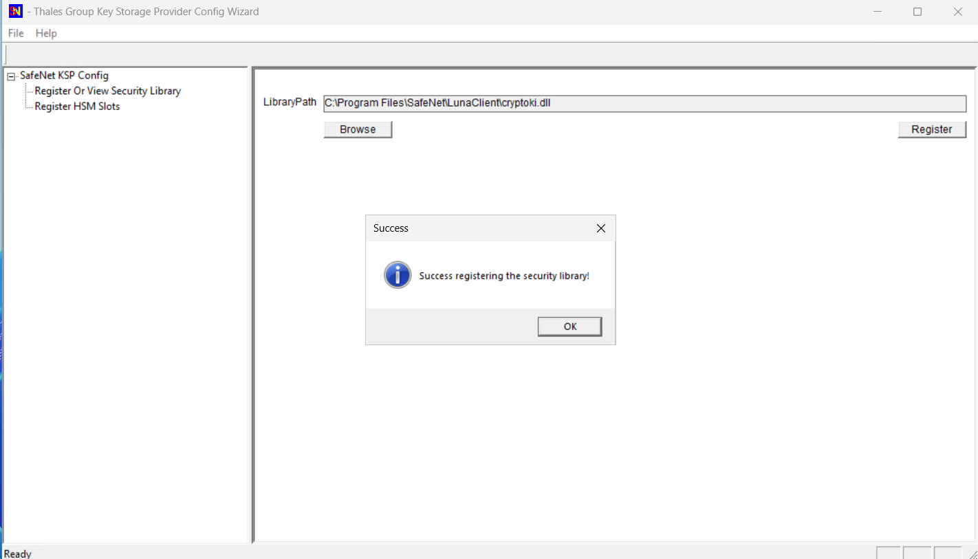 The security library is registered alt text