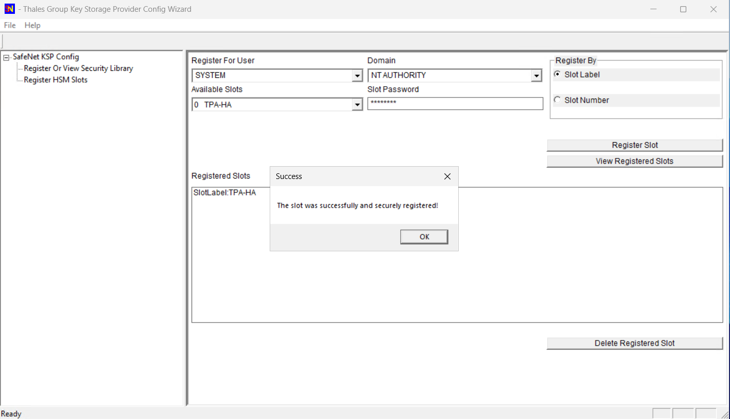 Register the same slot for NT AUTHORITY\SYSTEM alt text