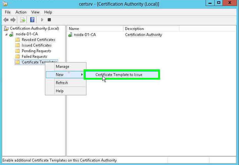 Click Certificate Template to Issue on the New menu alt text
