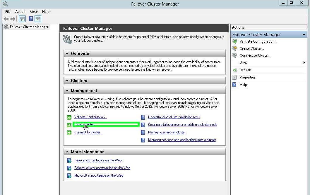 Click Failover Cluster Manager on the Tools menu alt text