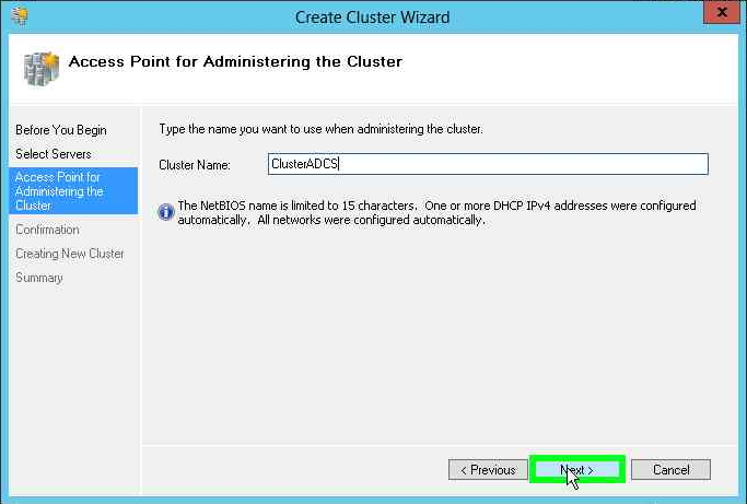 Type the cluster name alt text