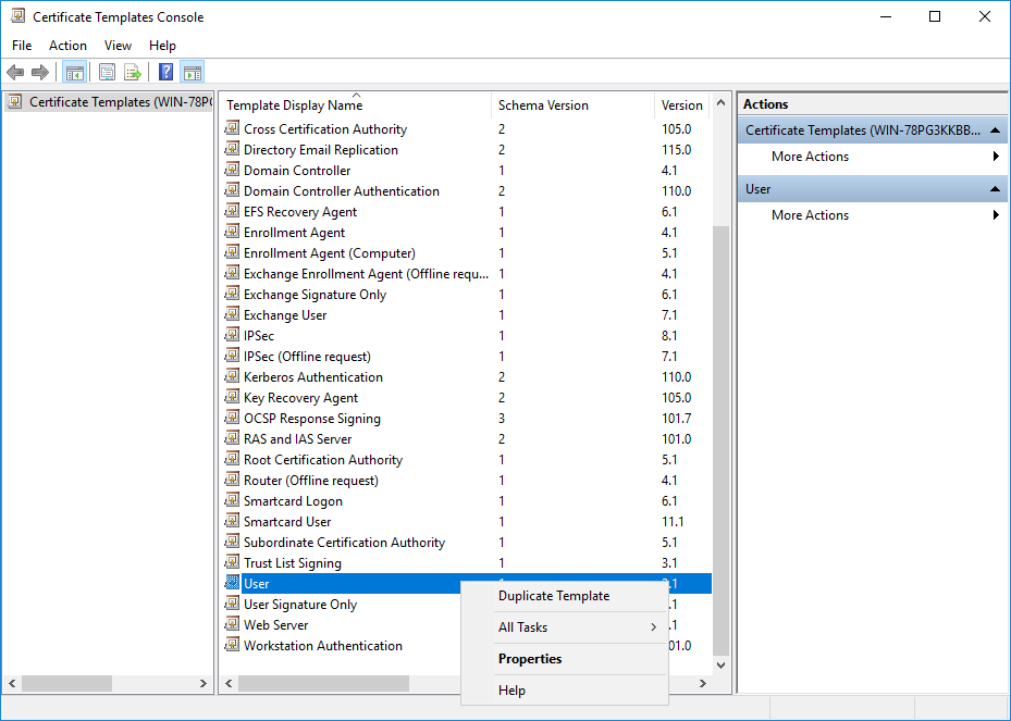 Click Duplicate Template for the User template alt text