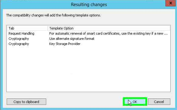 Click OK in the Resulting changes dialog box alt text
