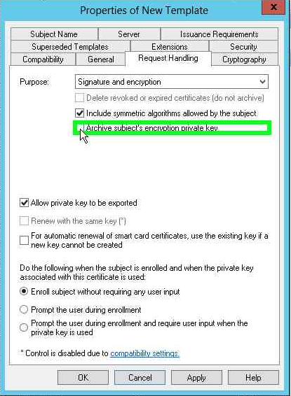 Select Archive subject's encryption private key alt text