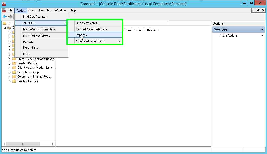 Click Import on the All Tasks menu alt text