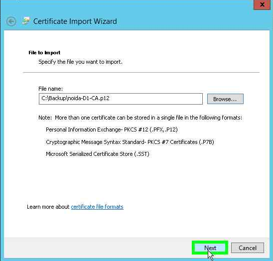 Type the file name of the CA certificate alt text