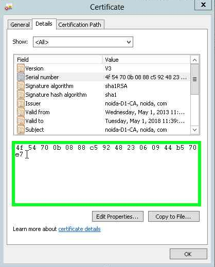 Copy the serial number of the certificate alt text