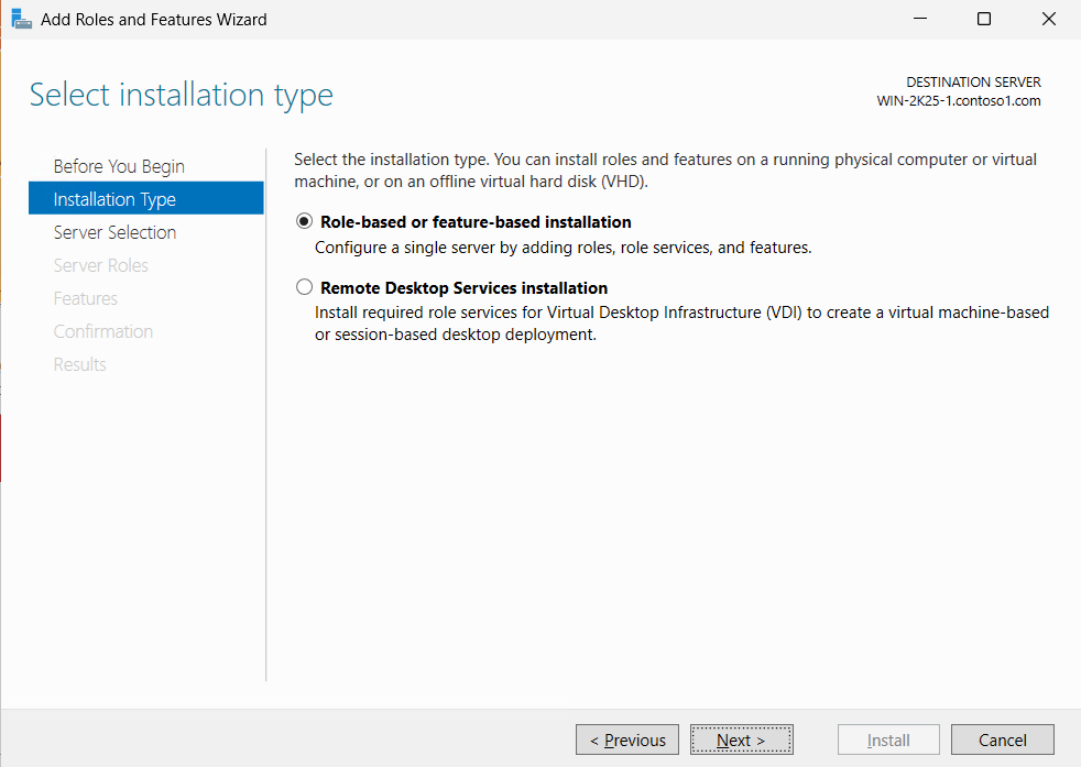 Select Role-based or feature-based installation alt text