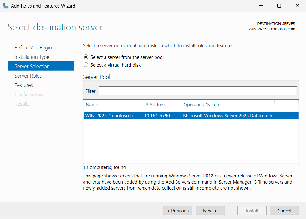 Select a server from the server pool alt text