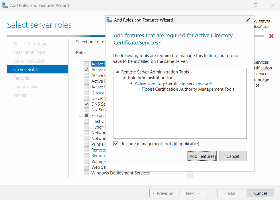 Select Active Directory Certificate Services alt text