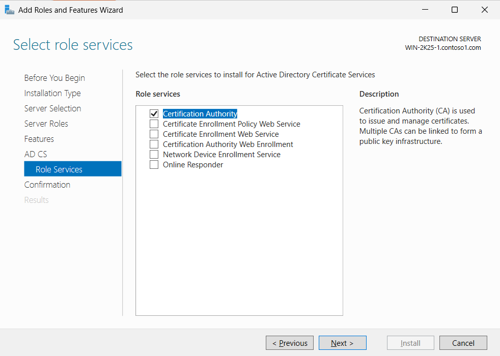Select Certification Authority alt text