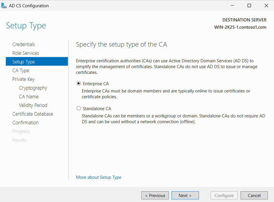 Select Enterprise CA and click Next alt text