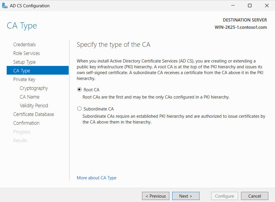 Select Root CA and click Next alt text