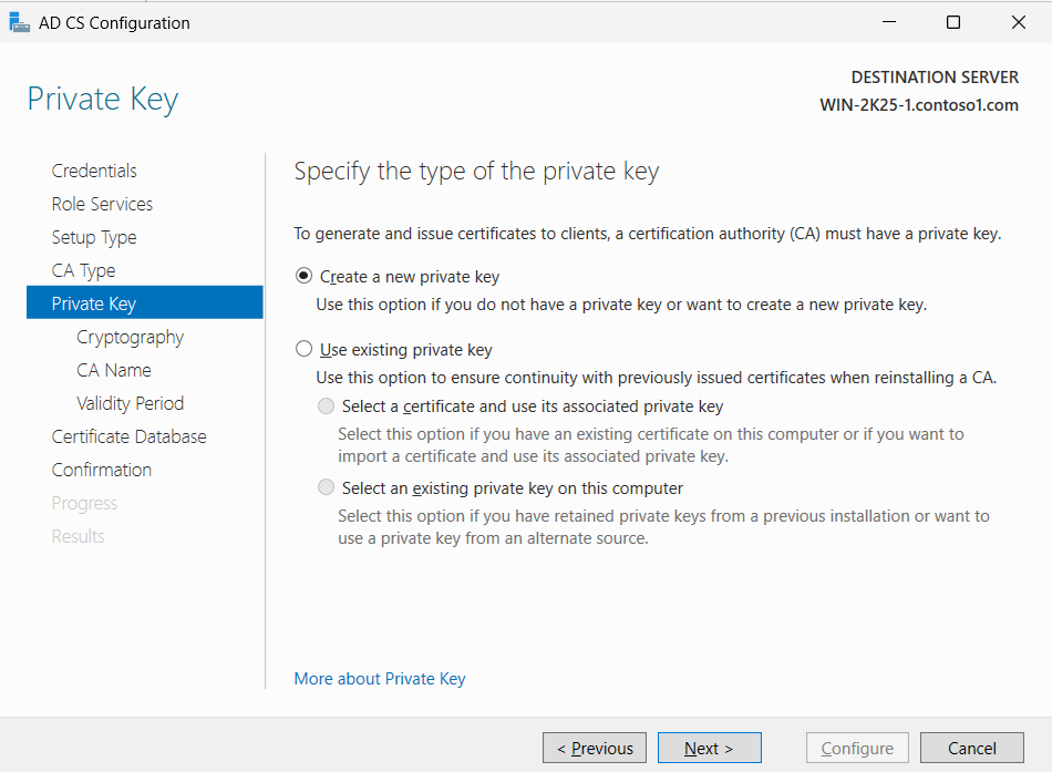 Select Create a new private key alt text