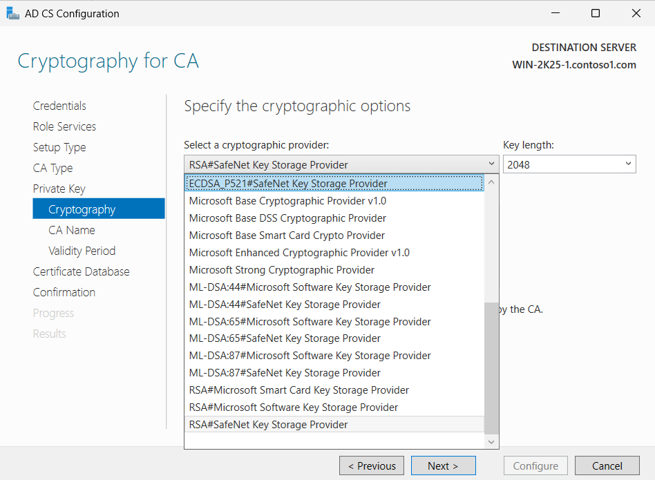 Select the SafeNet Key Storage Provider entry alt text