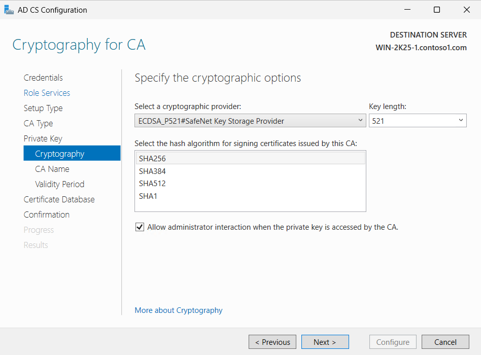 Select the key length and hash algorithm alt text