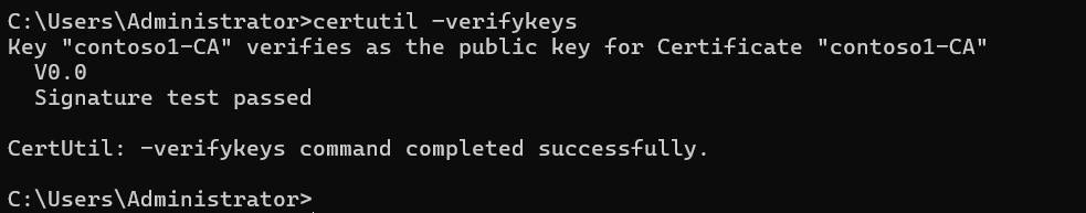 Verify the CA key with certutil alt text