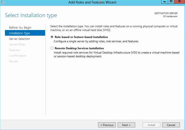 Select Role-based or feature-based installation alt text
