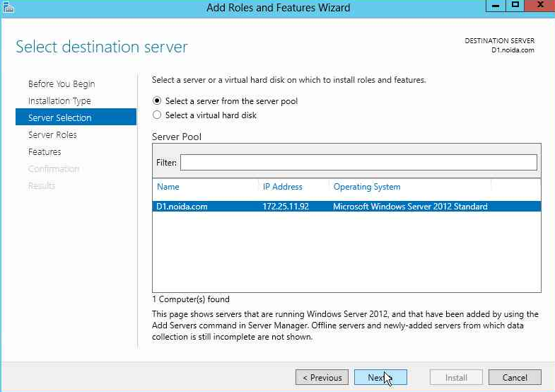 Select a server from the server pool alt text