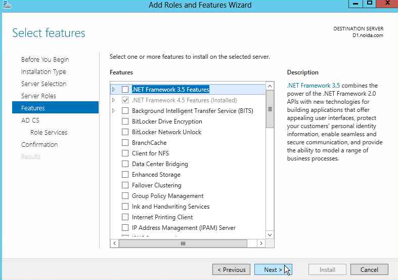 Click Next until the Role Services page appears alt text