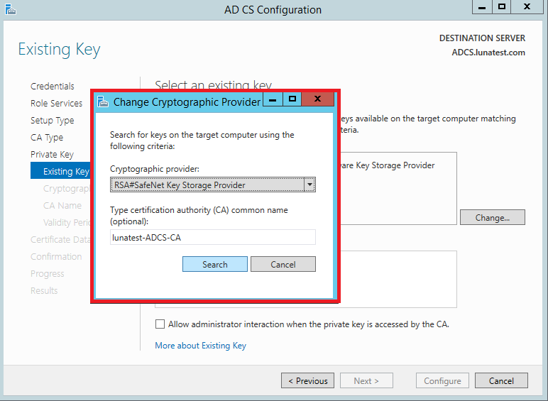 Select the SafeNet Key Storage Provider alt text