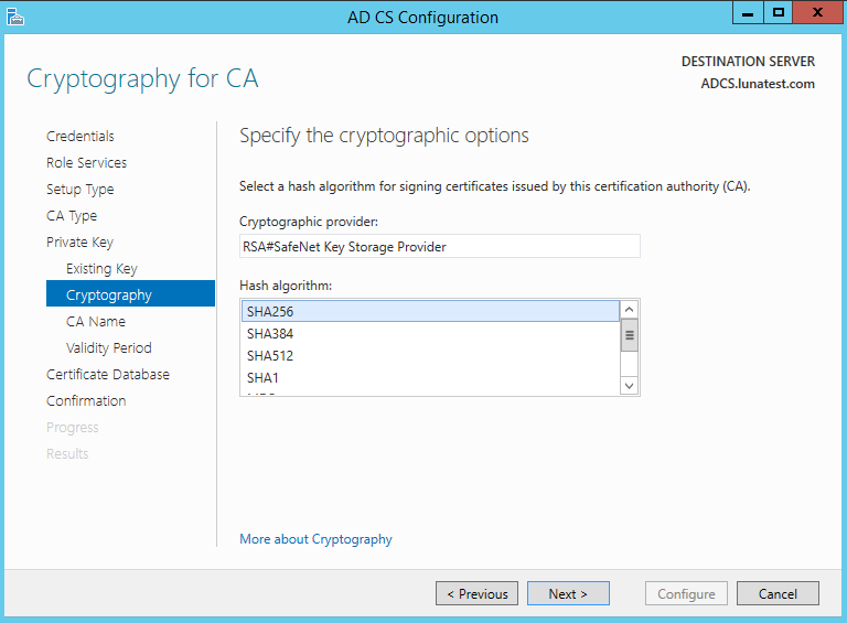 Select the hash algorithm alt text