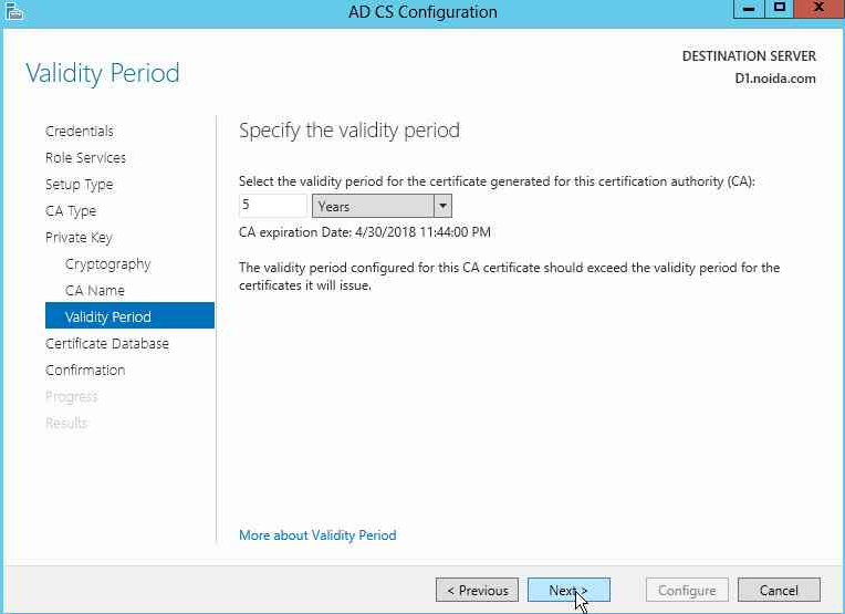 Specify the certificate validity period alt text